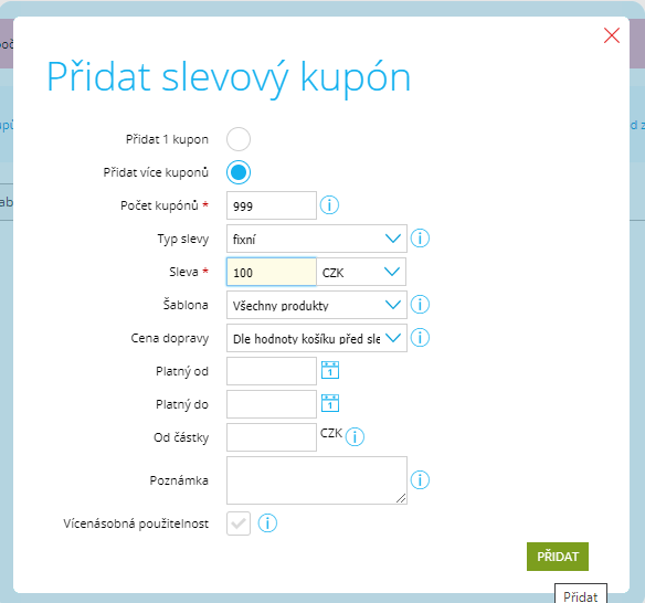 Slevov&eacute; kupony Shoptet